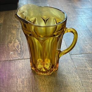 Vintage MCM Anchor Hocking Fairfield Amber Glass Pitcher Honey Gold Brown 1970’s